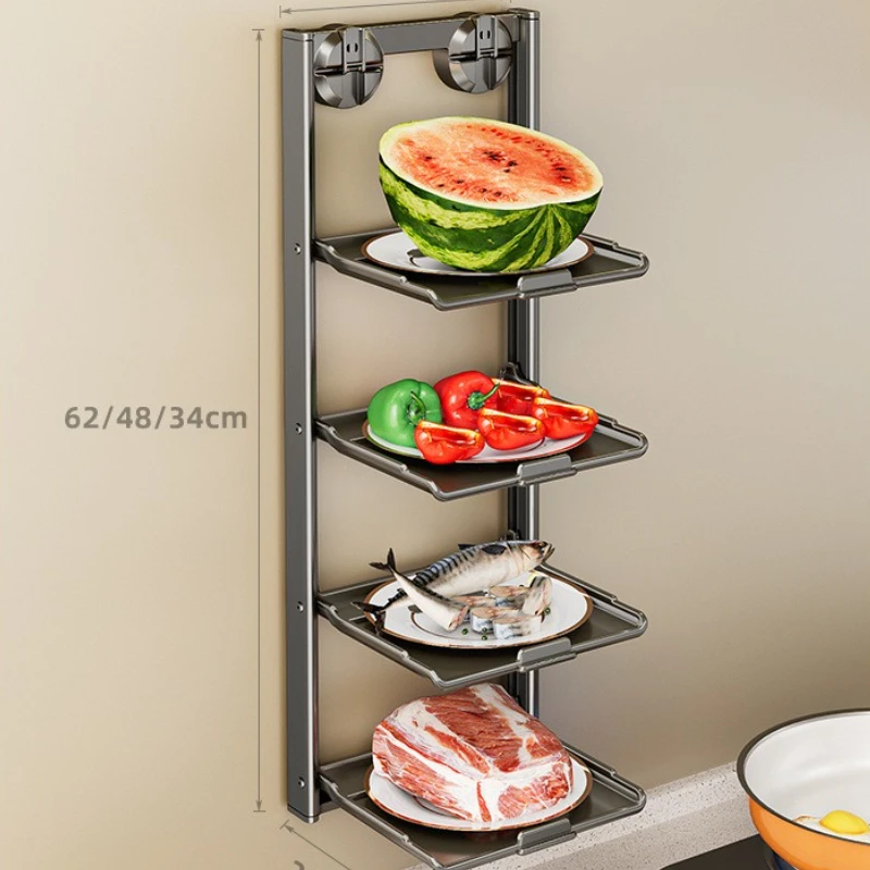‌‌Upgraded Non-Slip Kitchen Shelf - 3-Tier Foldable Aerosp​​ace Aluminum Rack with Suction Cups, Countertop Spice Storage