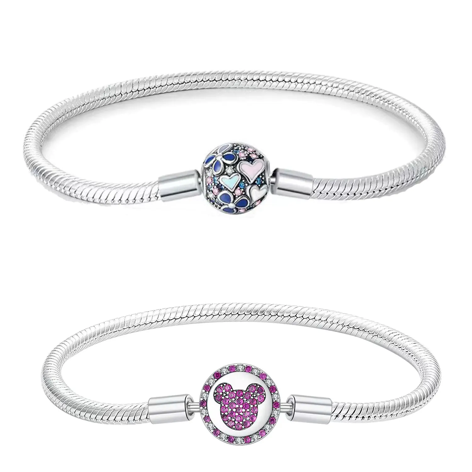 ¡La cadena de hueso de serpiente con corona en forma de corazón de plata de ley S925 más vendida es perfecta para la pulsera DlY original! Un je perfecto