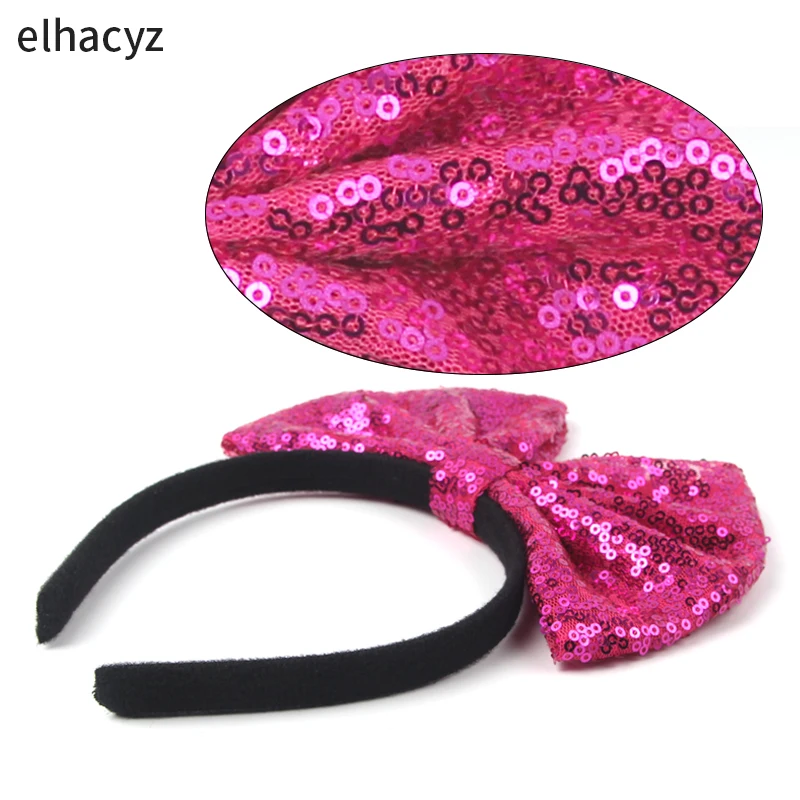 Große 7'' rote Schleife Stirnband Glitzer Pailletten Schleife Haarband für Mädchen Frauen Prinzessin Kopfbedeckung Frauen Party Kopf Hoop Kinder Geschenk – Detail 11