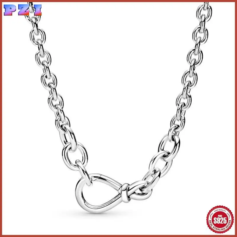 

925 Sterling Silver With Chunky Infinity Knot Chain Necklace Fit Original Pendant Necklace Women DIY Jewelry Gift