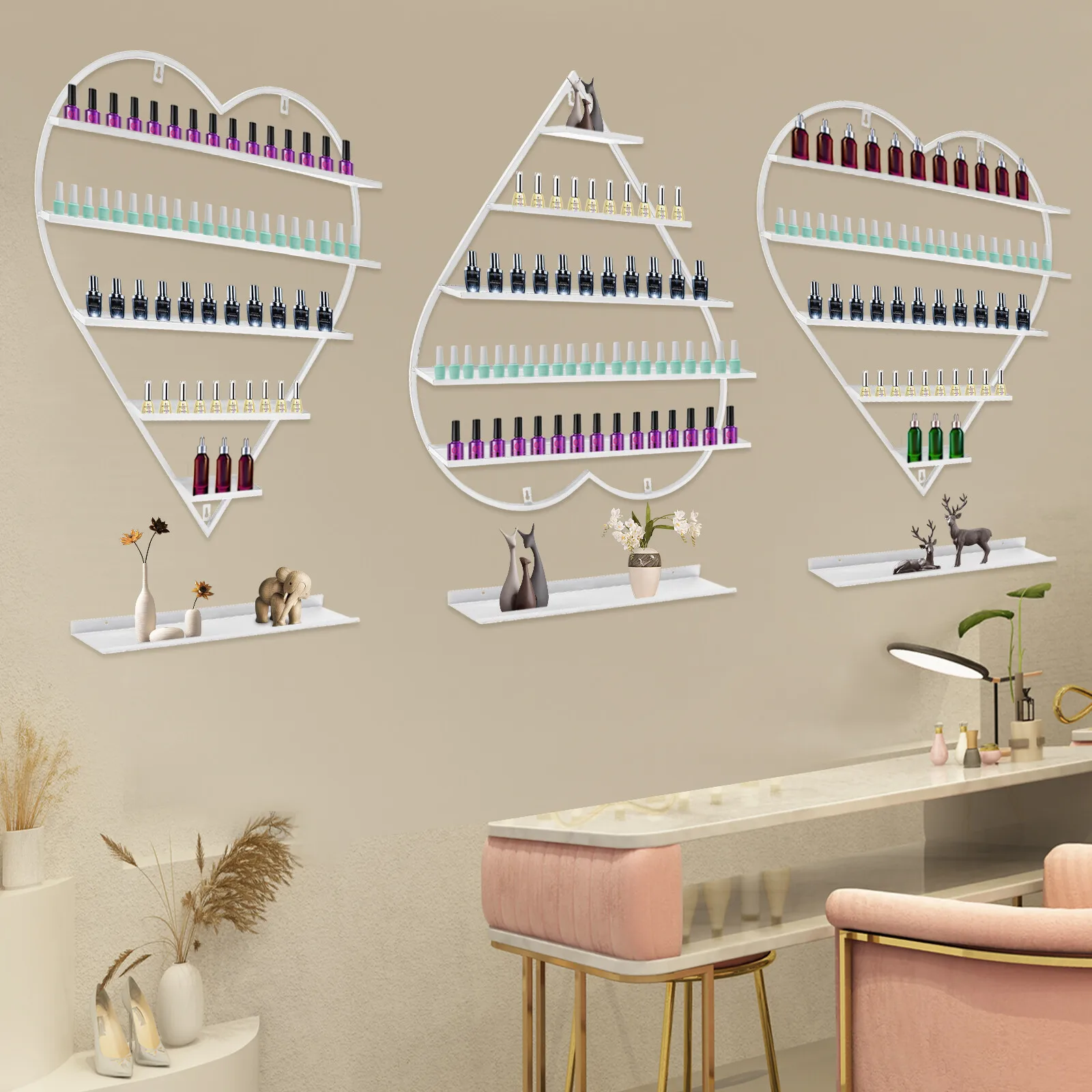 

Белые настенные стеллажи для хранения лаков для ногтей, органайзер для лаков в форме сердца
