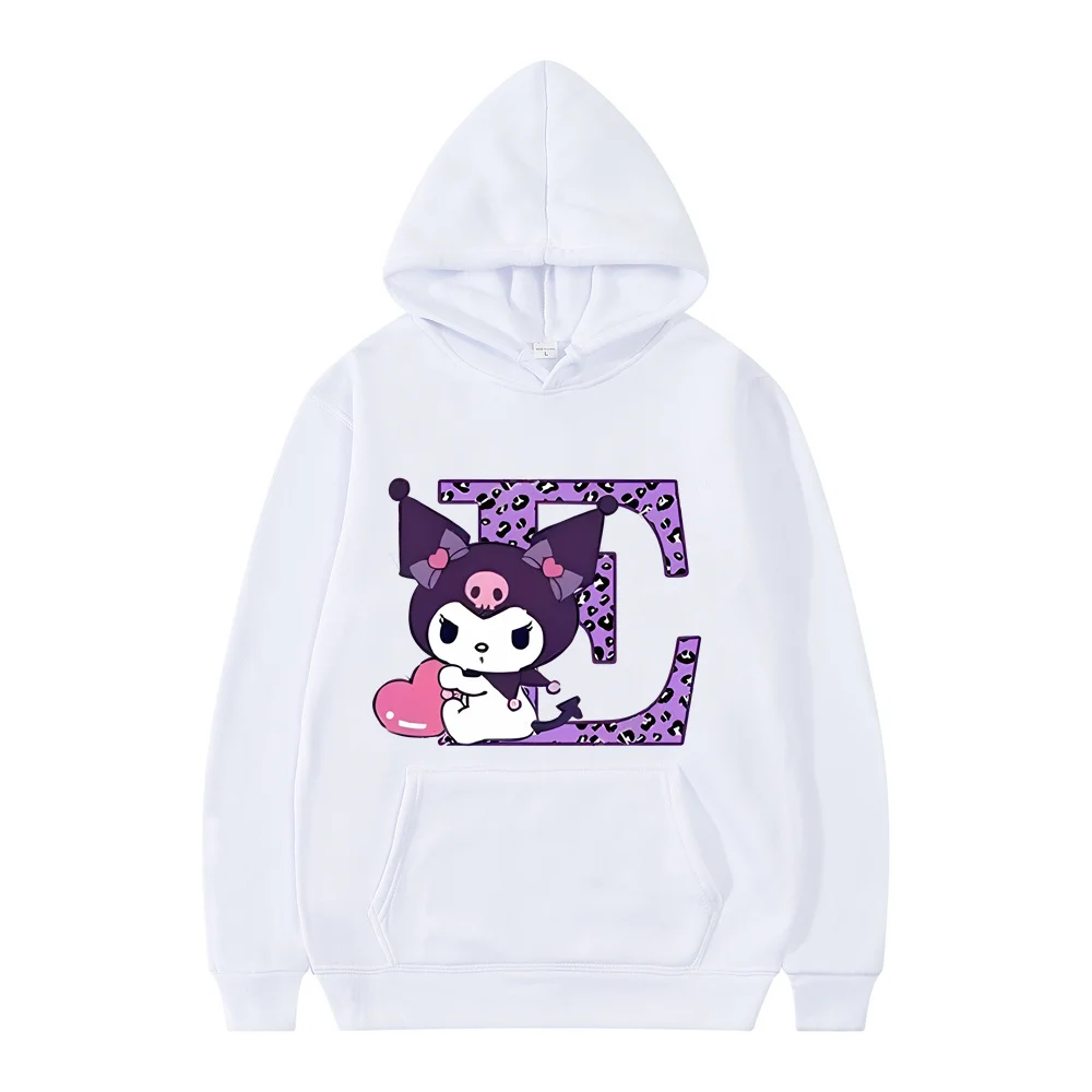 White Kuromis Hoodies Letter A B C D Cartoons Hoodies Anime Kawaii Tops Casual Clothes Woman And Men Fashion Long Sleeve Hoodies