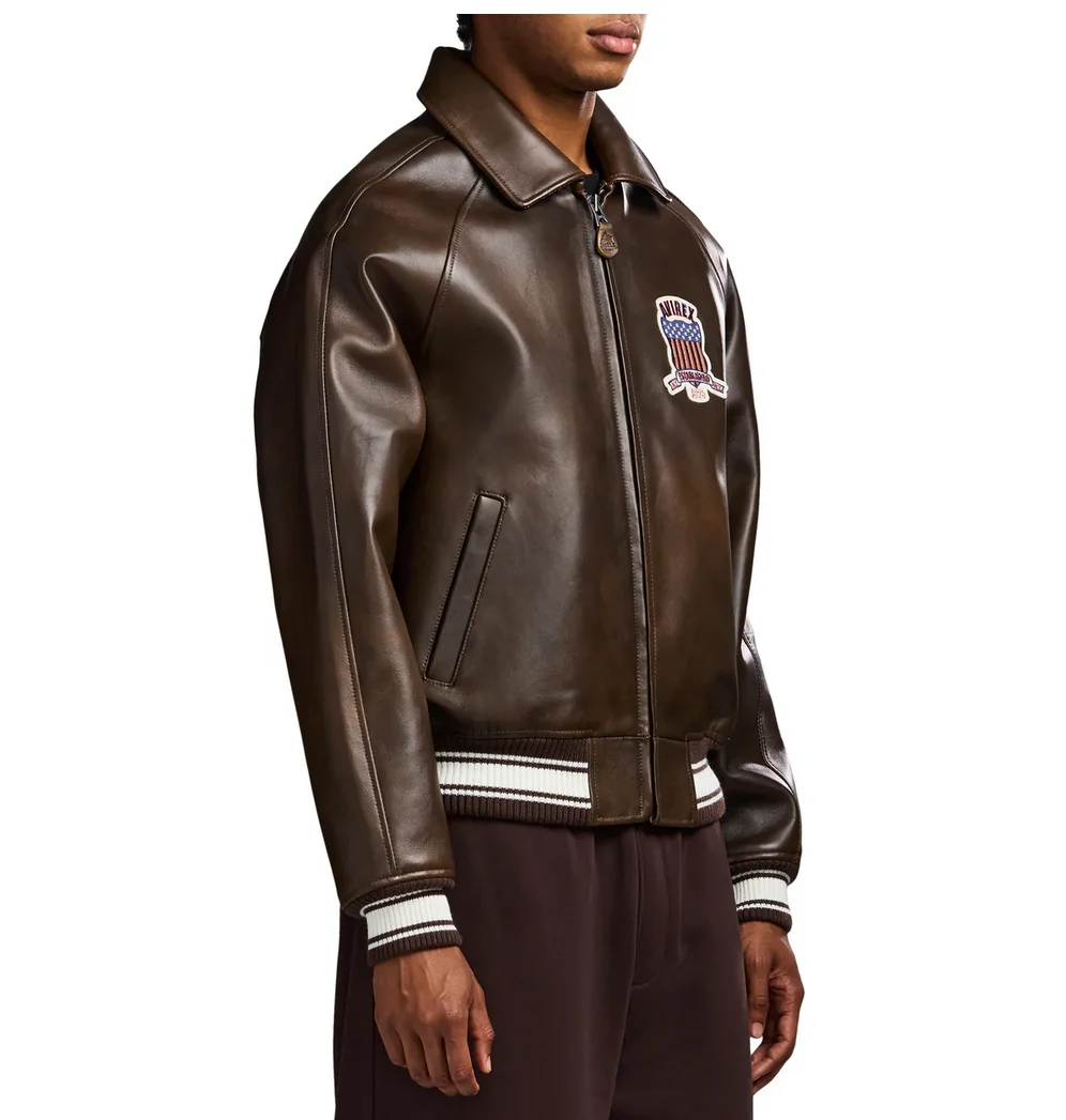 AVIREX 2025 New Arrival Vintage Brown European Vintage Lambskin Jacket Men's Classic Flight Jacket US Size Genuine Leather coat