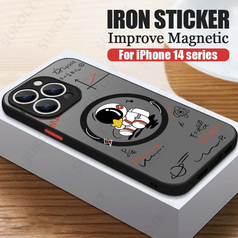 Case For iPhone 16 15 14 13 Pro Max Plus Astronaut For Magsafe Iron Ring Wireless Charging Phone Cover For iPhone 12 11 Pro 7 8