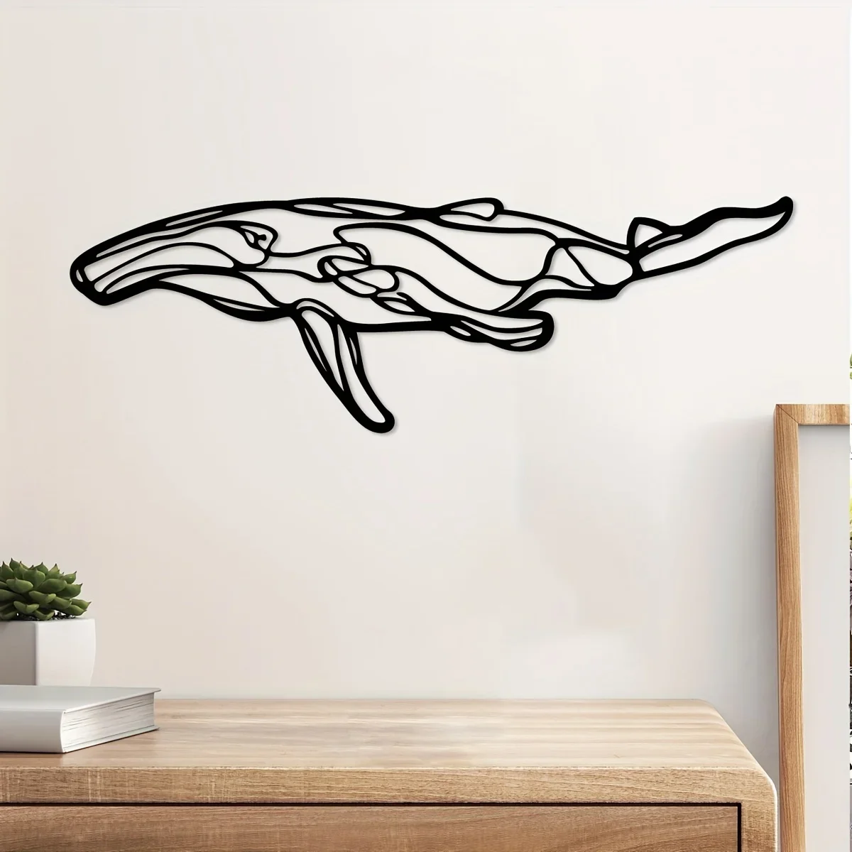 CIFbuy Creative Line Whale Iron Crafts, Indoor Decoration, Great for Living Room Bedroom, Hallway Wall Decoration 15.74*5.14inch