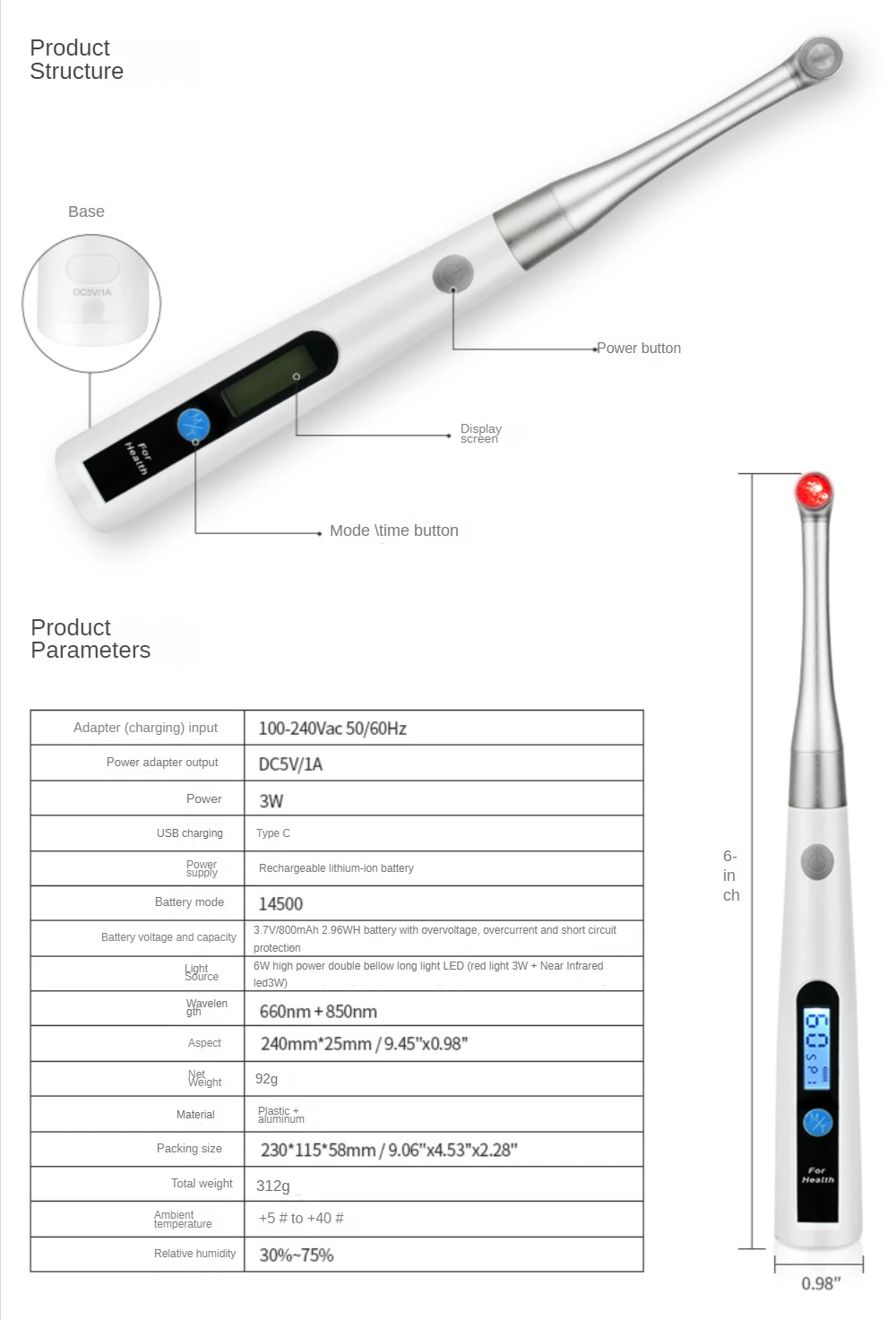 Dispositivo de terapia de luz roja de mano, tratamiento de terapia de luz infrarroja para labios boca nariz oreja rodilla, tratamiento de dolor frío