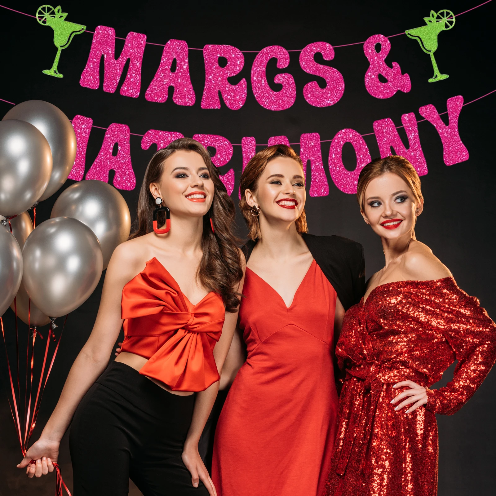 لافتة العازبة Margs and Matrimony، زينة Margs and Matrimony باللونين الأخضر والأحمر، لوازم حفلات توديع العزوبية مارغريتا #6