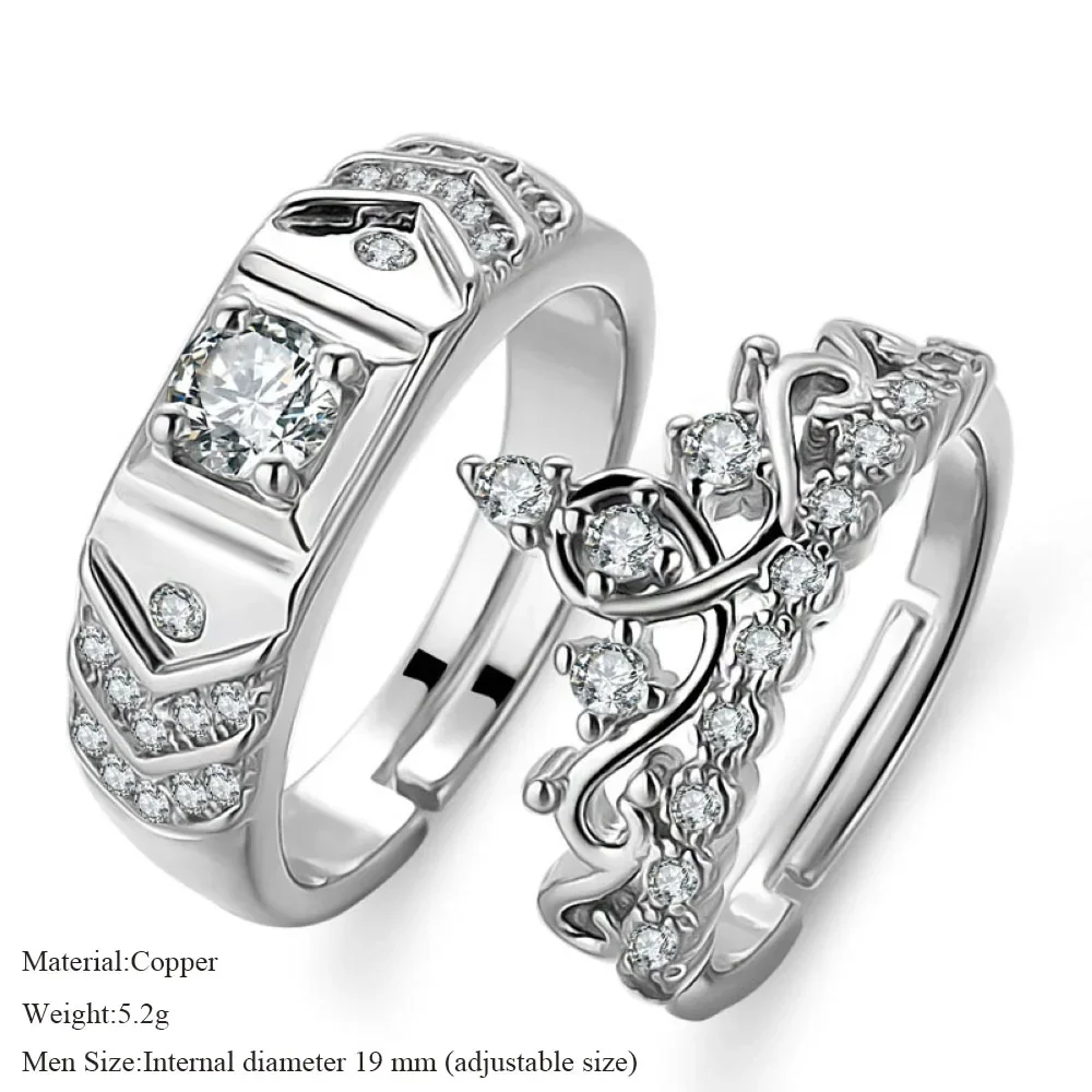 6.44mm Width 1 Pair Copper  Adjustable Couple Rings Men Women Crown Engagement Ring Wholesale Drop Shipping