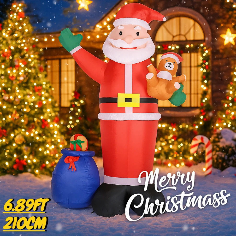 

6,89 футов надувная игрушка Санта-Клаус сумка подарок плюшевый мишка светодиодная подсветка Рождественский двор газон украшение для вечеринки Рождественские товары для дома украшения подарки