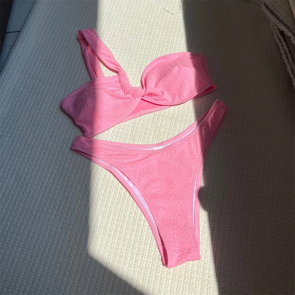 Bikini Bandeau con estampado sin tirantes y un hombro para mujer, traje de baño de 2 piezas, traje de baño para vacaciones, conjuntos de Bikinis