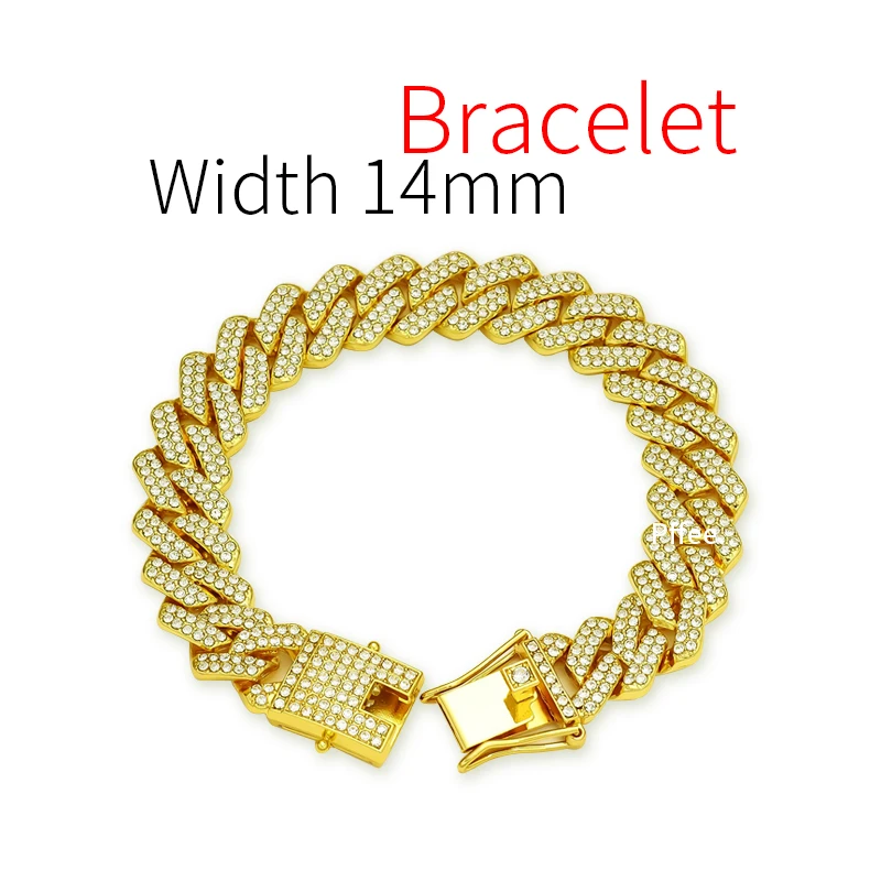 Pffee 14mm 20 23cm 18K Gold Silver Plated Cuban Chain Hip Hop Luxury Bracelet For Women Men Punk Rapper Jewelry Gift