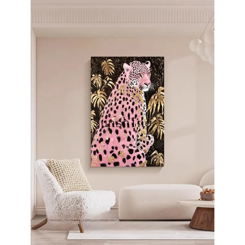 

Pink leopard decorative painting living room sofa background hanging painting