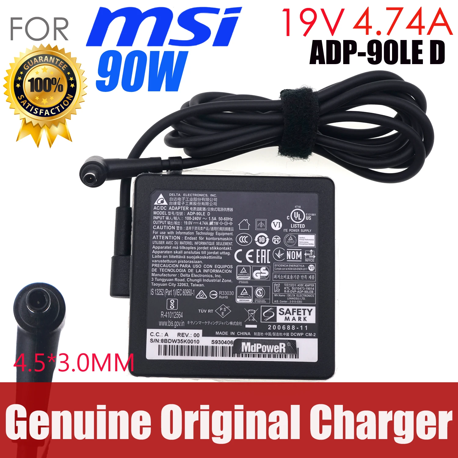 Original ADP-90LE D 90W 19V 4.74A AC Adapter Laptop Charger for MSI Modern 14 B11SB B11MO MS-14D2 MS-14D3 Notebook Power Supply