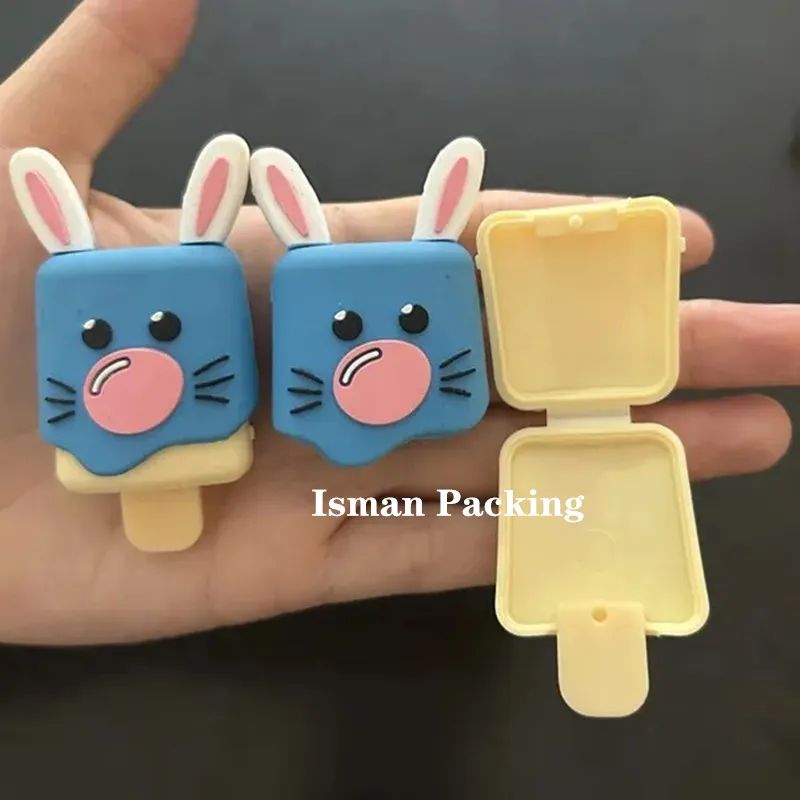 

50Pcs Refillable plastic cartoon rabbit shape empty cosmetic creative animal lip balm container packaging cute lipstick case 2g