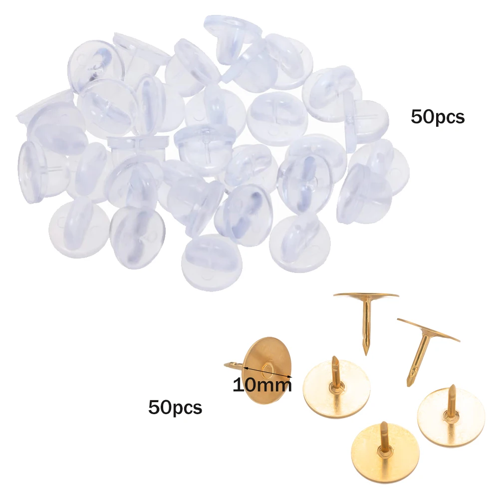 50pcs Pink Rubber Backs Blank Pin Base Keepers Replacement For DIY Handmade Brooch Clothing Accessories Jewelry Making Supplies image 3