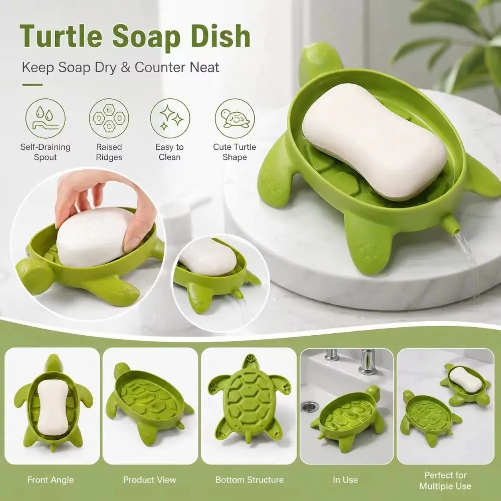 Creative Anti-slip Turtles Shape Soap Box Plastic Cute Drain Soap Holder Box Self Draining Soap Holder Bathroom Shower