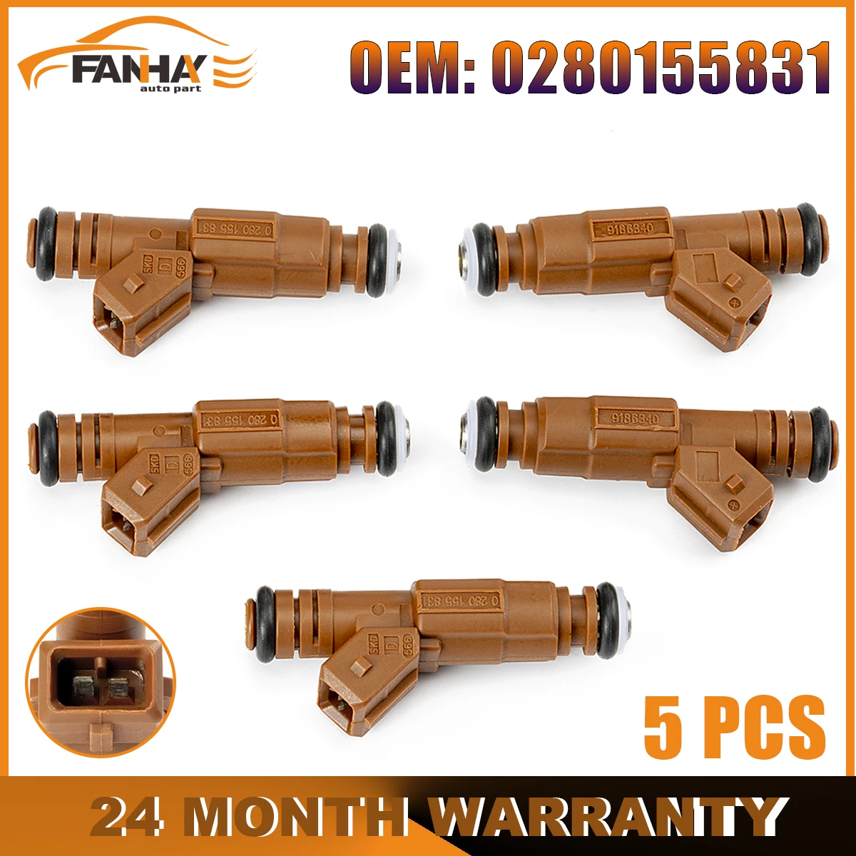 

5PCS New Fuel Injector Nozzle OEM # 0280155831 For VOLVO S70 C70 V70 S60 S80 XC70 XC90 2.4L 2.5L 2.8L 2.9L 9186340 91863400