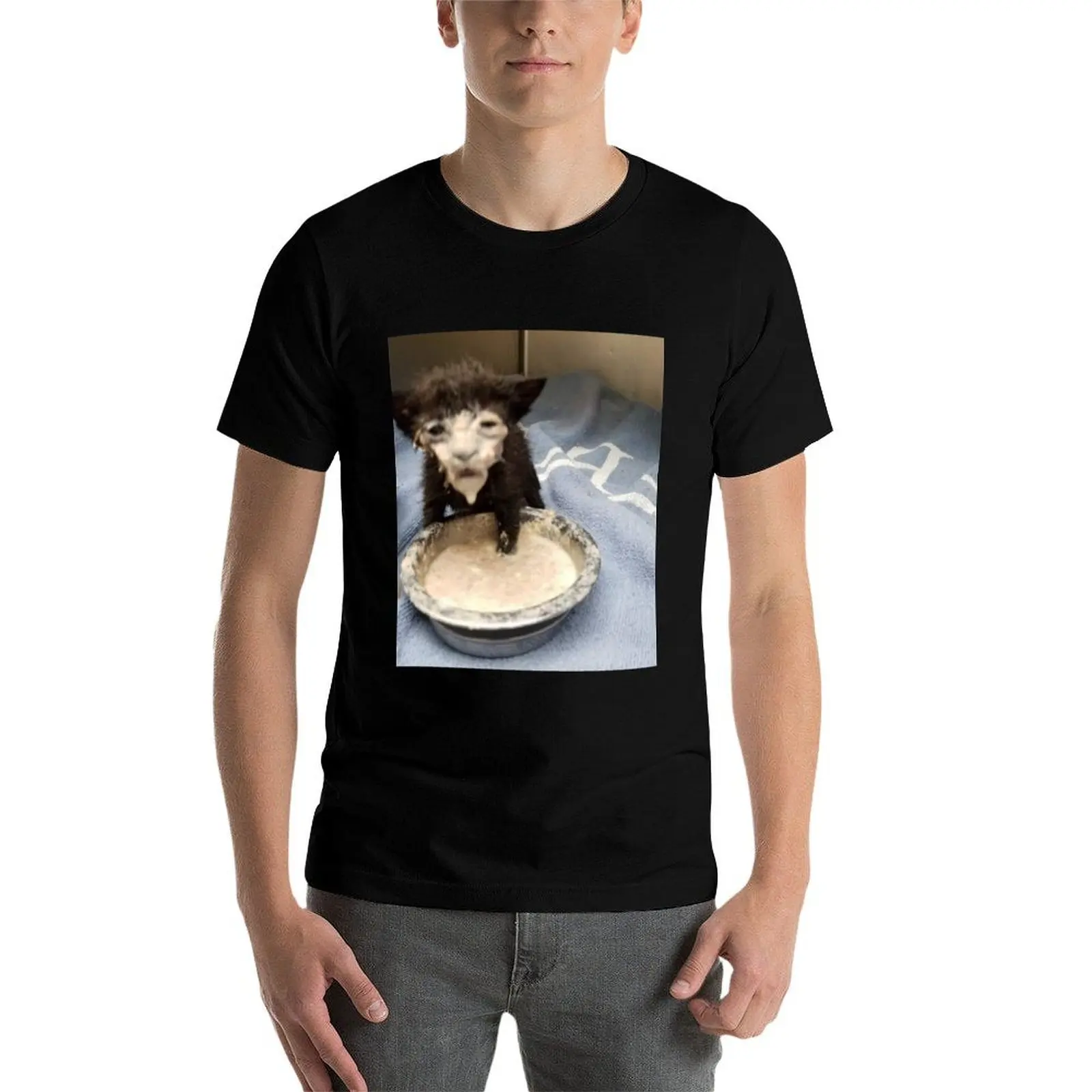 

Kitten with Milk On Its Face T-Shirt man t shirt luxury t shirt for man funny t shirts cotton T-Shirt