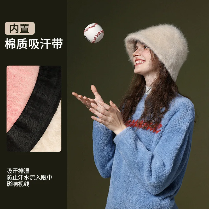 Knitted Rabbit Fur Cold Autumn Winter Gradient Rabbit Warm Fisherman Hat Women Outdoor Cycling Cold Ear Protection Cap Female