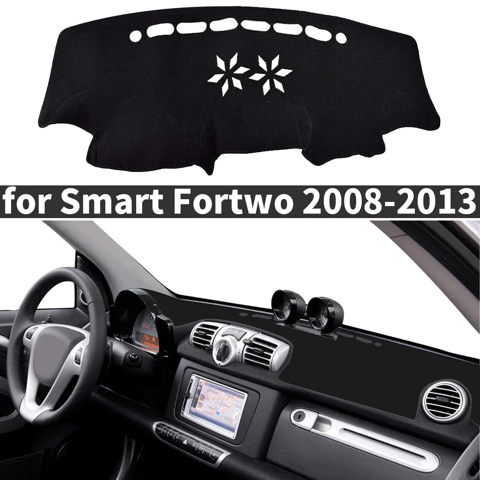 for Smart Fortwo 2008-2013 Dashboard Cover Pad Leather Car Dashmat Sunshade Protective Carpet DashMat Accessories