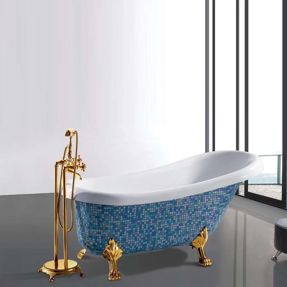 Luxury Modern Design Villa Bathtub Mosaic Coating Chaise Freestanding Acrylic Soaking Bathtub