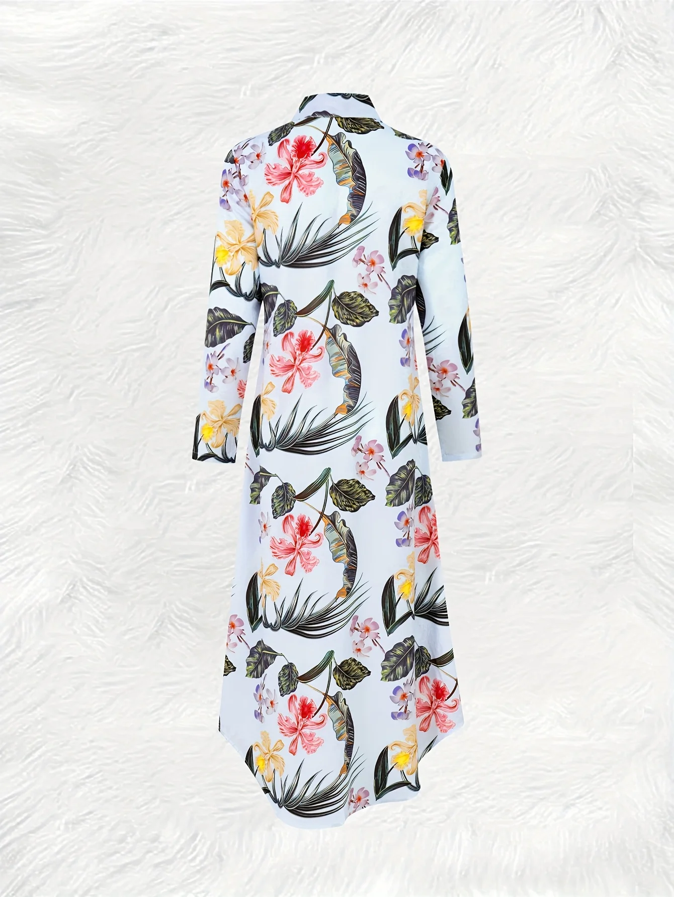 Printed Design Leisure style tropical floral pattern long sleeved dress