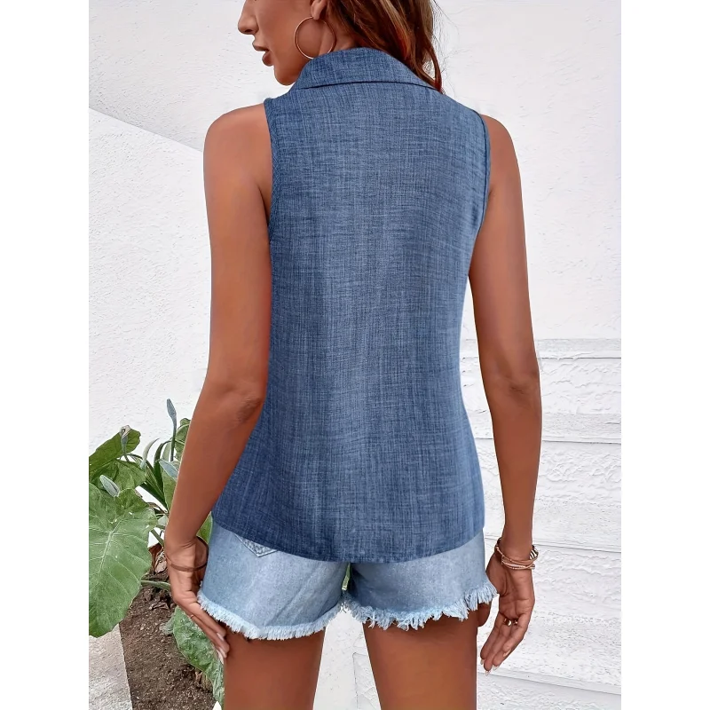 Directional New Women'S Sleeveless Shirt with a Single Button