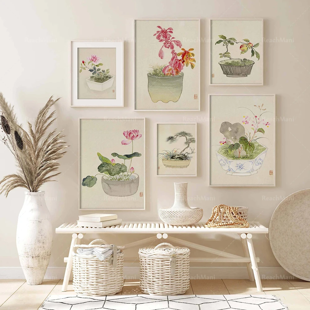 Yoshizawa Setsuan Poster - Japanese Flower Pot Canvas Prints Flower Art Exhibition Poster Vintage Wall Painting Living Room Deco