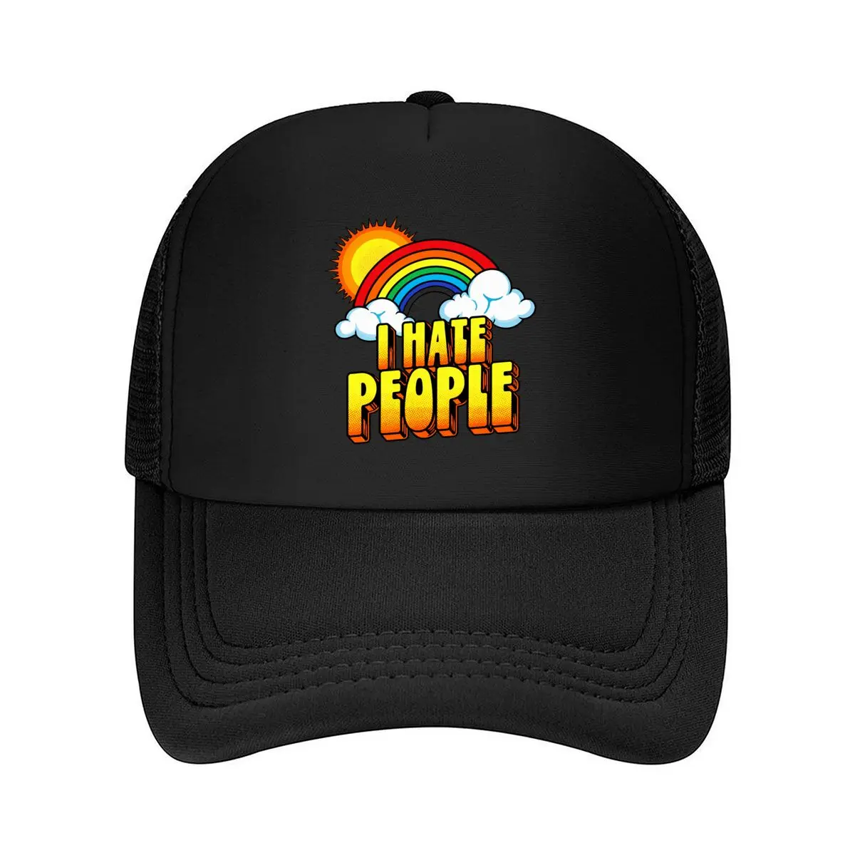 Hate People Rainbow Sun Clouds Graphic Mesh Baseball Cap Hip Hop