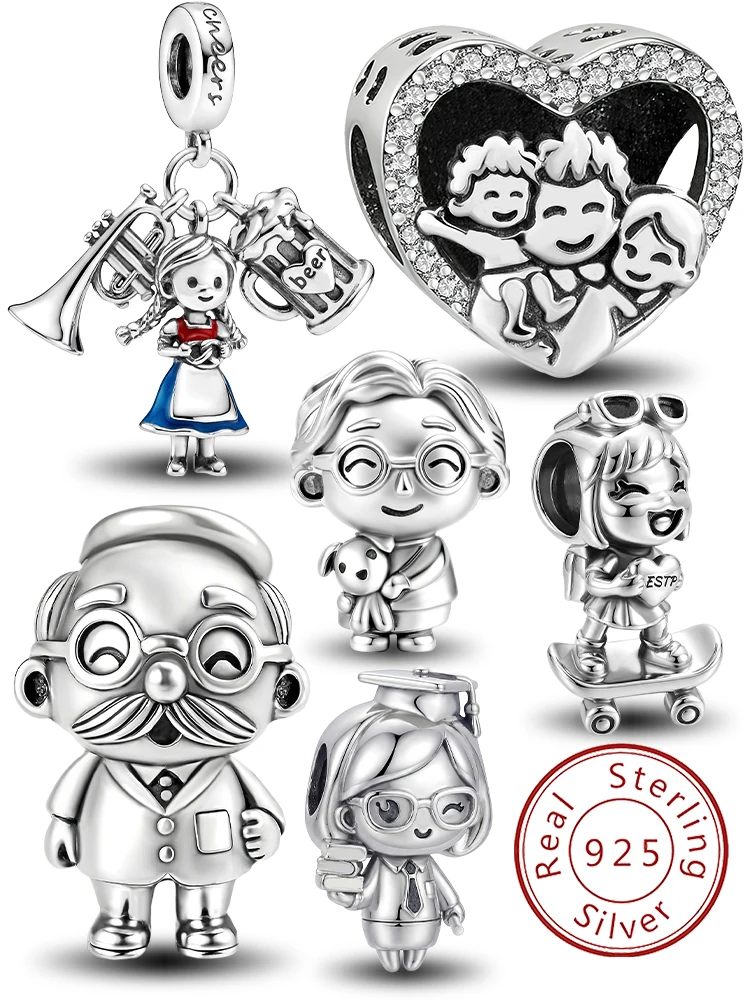 925 Sterling Silber „Kindly Grandpa Grandma“ Liebesherz-Familienanhänger-Perlen für Originalarmbänder – Edler Schmuck als Geschenk