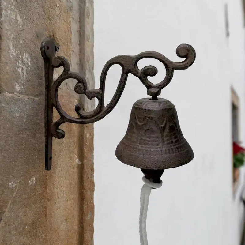 Retro Garden Rustic Bell Vintage Large Cast Iron Wall Mounted Metal Door Bell for Farm Outside Decorative Accent Bells Yard Bell