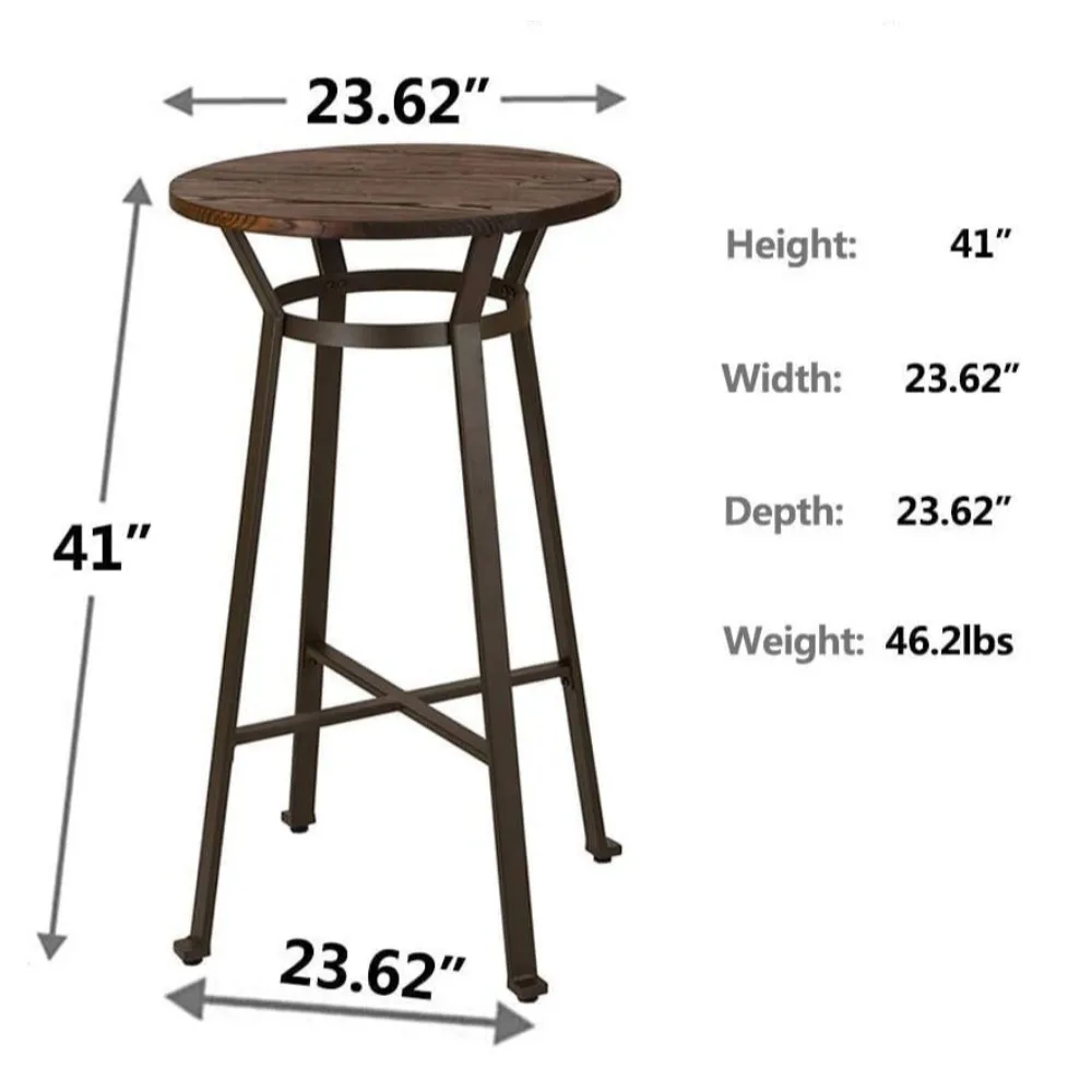 3-Piece Pub Mesa e Cadeiras Set, Round Rustic Bar, mesa de altura superior, giratória ajustável Bar Stools