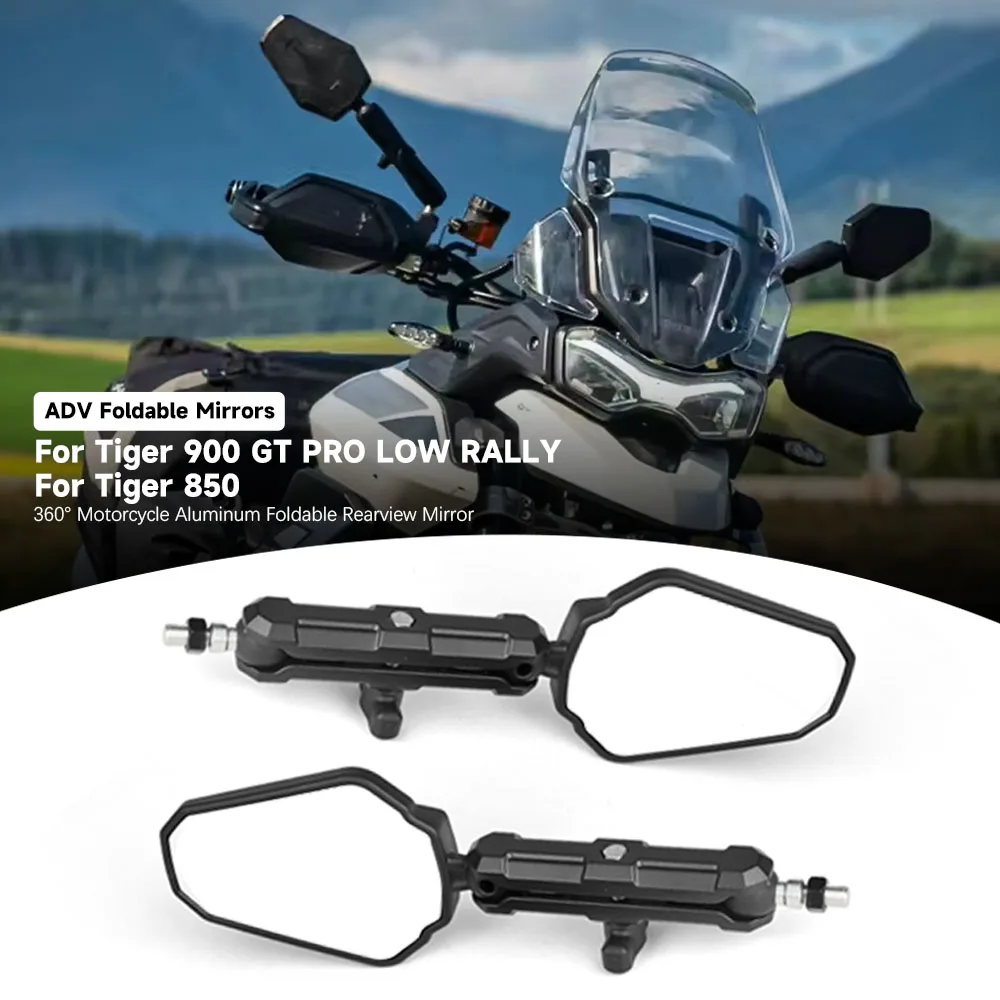 For Tiger 850 Tiger 900 GT PRO LOW RALLY 360° rotation Rearview Mirrors Motorcycle Adventure Rear View Mirror Adjustable Mirrors