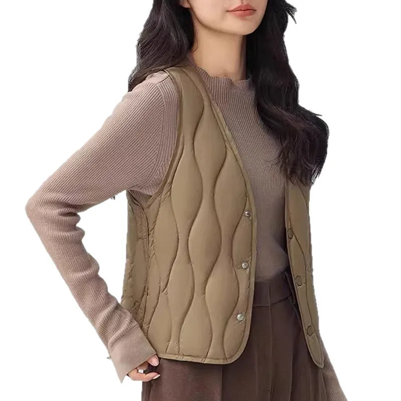 Frauen Daunenweste 90% weiße Entendaunen gepolsterte ärmellose kurze Jacken leichte Oberbekleidung Herbst Winter Westen Frau VT-346