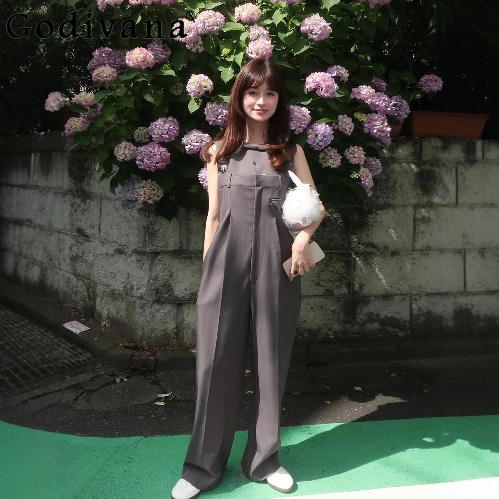 

Japanese Fashion Casual Solid Color Overalls Spring and Autumn New 2025 Girl's Daily Basic Straight High Waist Jumpsuit Pants