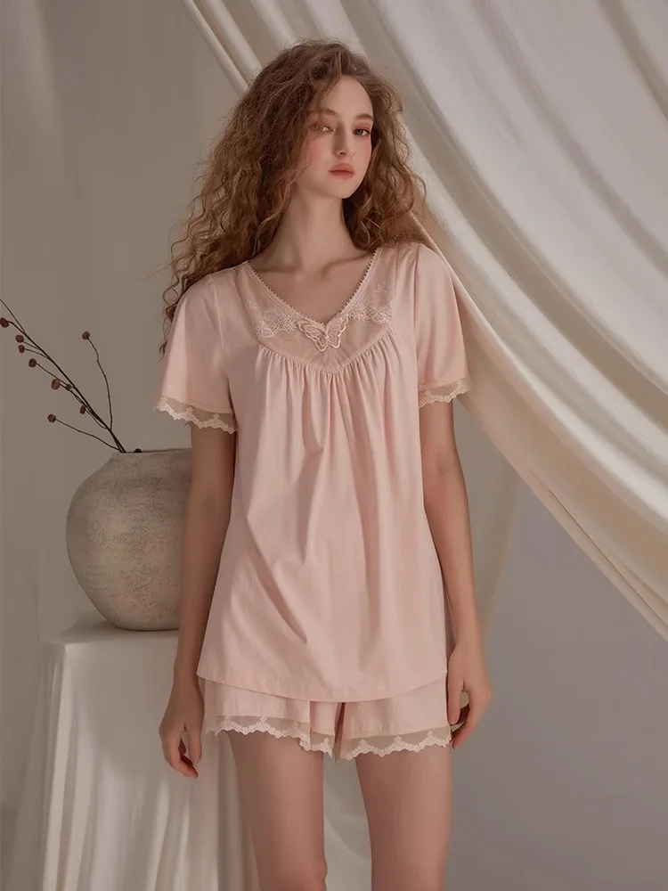 chenxi-court-style-pure-desire-cute-modal-cotton-short-sleeve-short-pants-sleepwear-v-neck-thin-home-clothes-summer-women