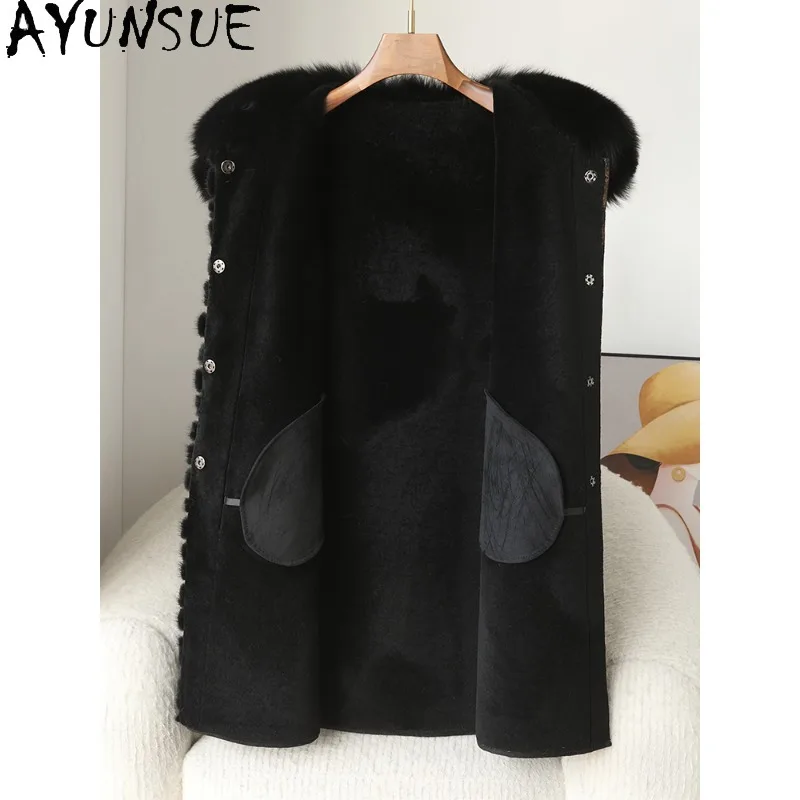 AYUNSUE manteau de fourrure pour femme 2025 dames manteaux et vestes d'hiver élégant mi-long vêtements pour femme de haute qualité Ropa Mujer