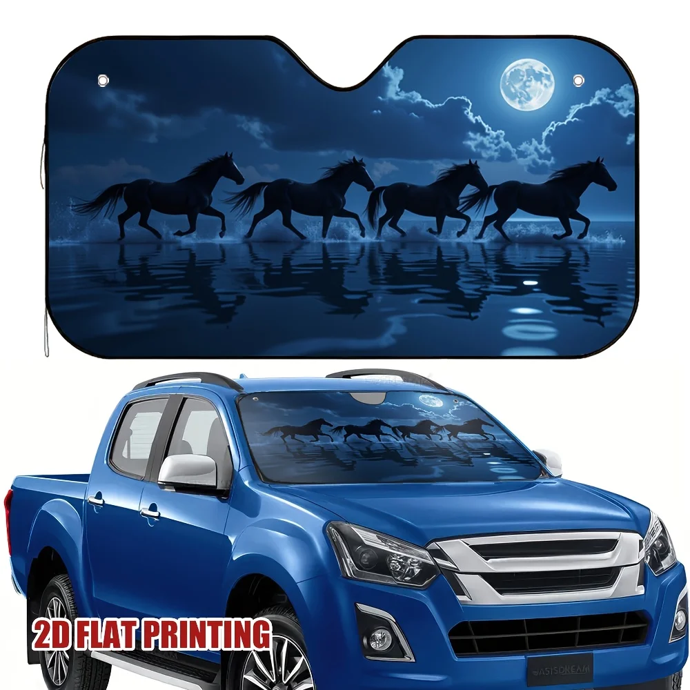 

1pc 2D Flat Pring UV Protection Windshield Sunshade for Car Horse Moon Polyester Summer Applies To UV Protection