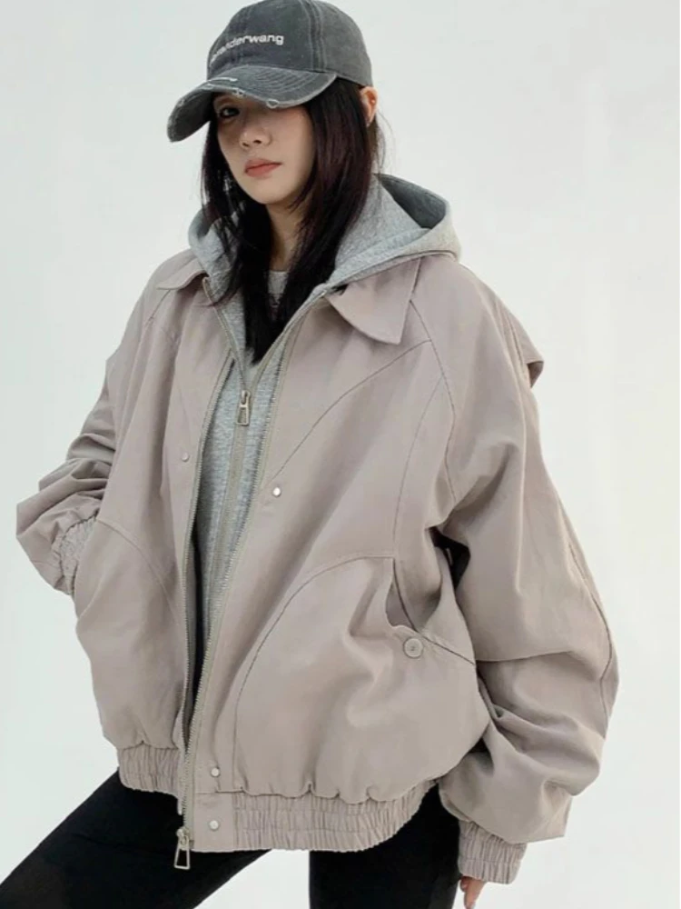 

American retro hot girl doing old fake two women's hoodies autumn and winter loose retro short hooded tops Y2K