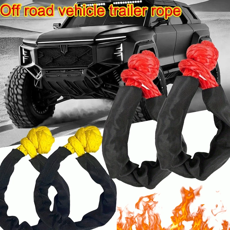 Tow Strap 42000Lbs Off Road Trailer Hook and Protective Sleeve Synthetic Fiber Outdoor Rescue Car Trailer Pull Rope Soft Shackle