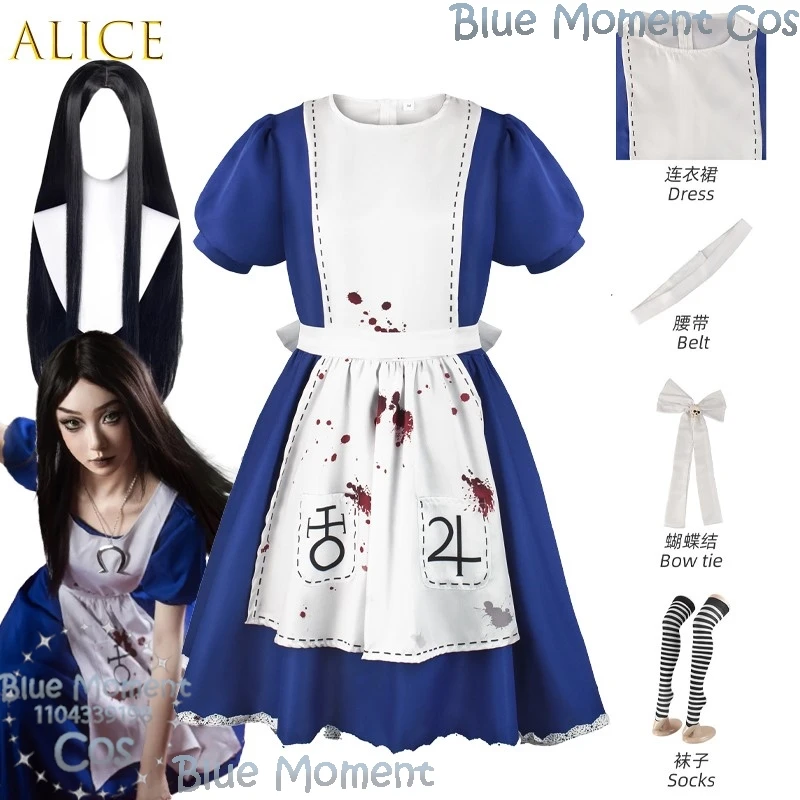 Vestido de princesa Alice, delantal de sirvienta, juego de locura, Cosplay, Mujer, chica, Halloween, Sexy, Kawaii, Disfraz de Mujer, Comic Con, juego de rol
