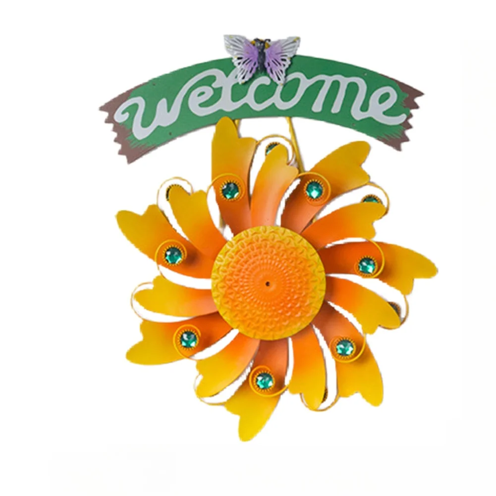 Iron Sunflower Wind Spinner Double Wheel Rotating Garden Stake Outdoor Yard Art Decor Metal Flower-Windmill For Lawn Patio