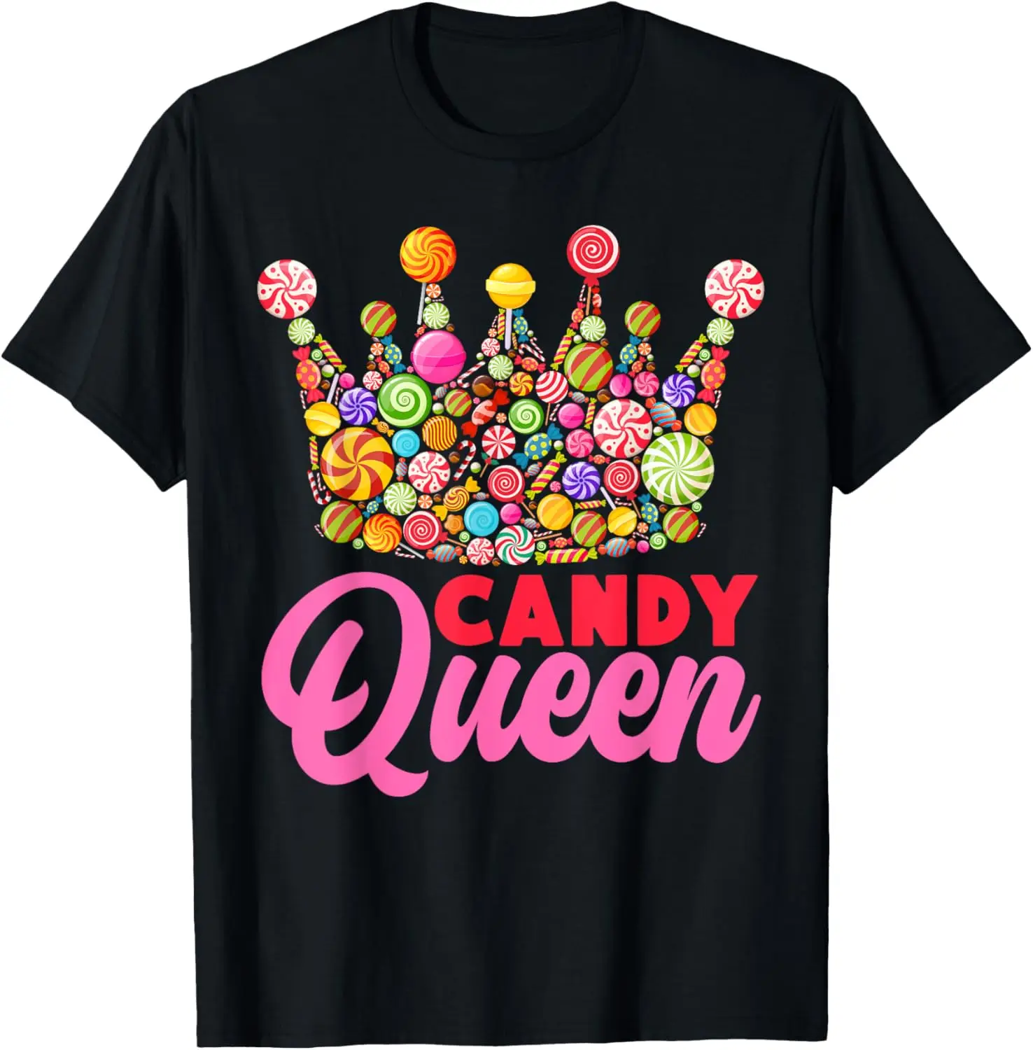 Funny Candy Queen Crown Lollipop Candy Sweet Lover Girl Kids T-Shirt,Crew T-shirt