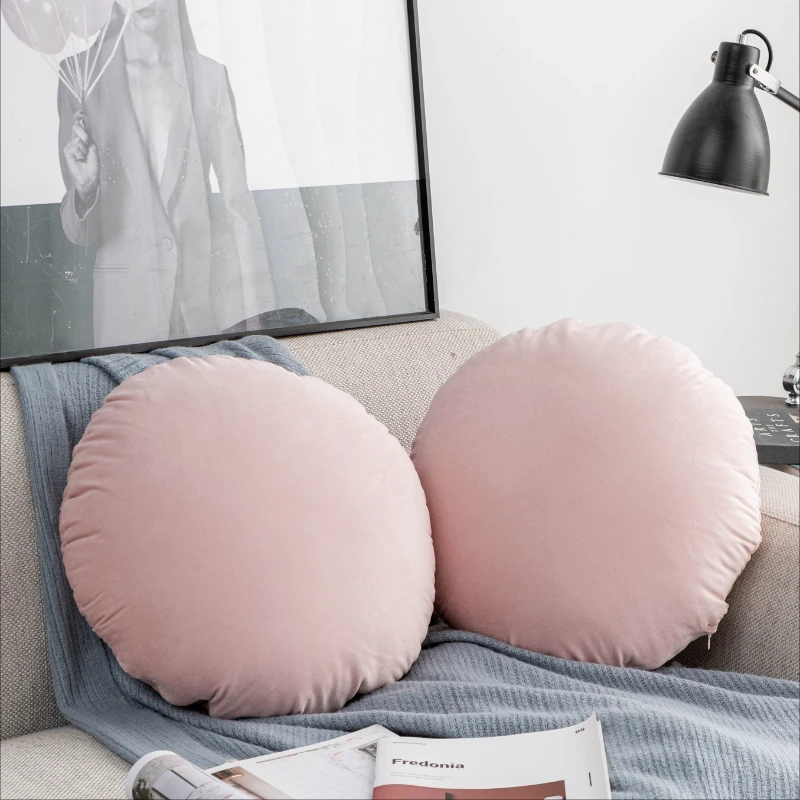

2 Piece Solid Color Dutch Velvet Circular Cushion Cover Nordic Comfortable Pillowcase Home Sofa Pillow Cover Diameter 45CM