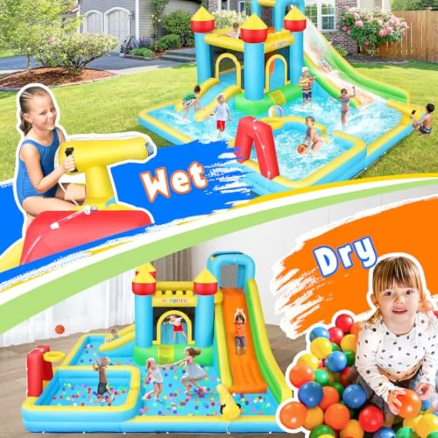 Outdoor/Indoor Bounce House Water Slide for Ages 3-12 PVC Material Blue/Red Dual-Lane Slide with Deep Pool Inflatable Bounce Ar view 6