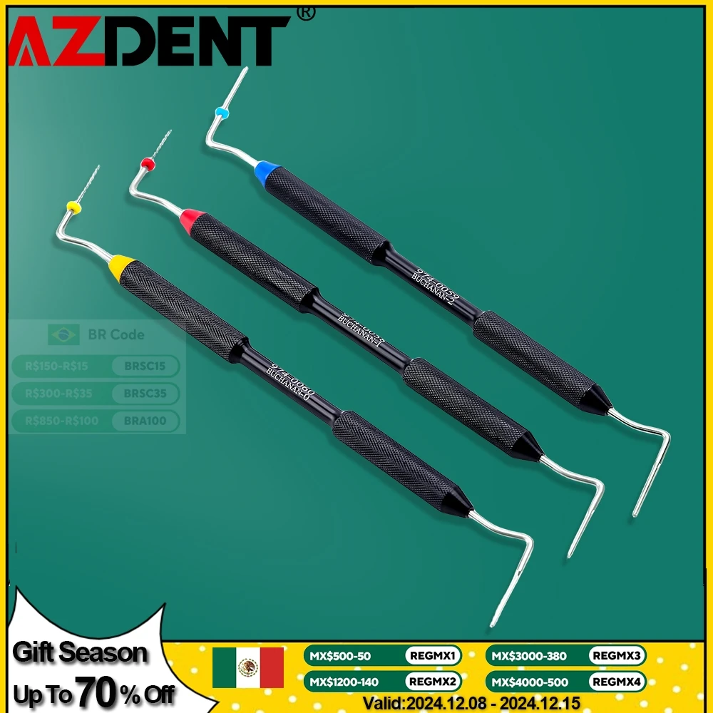 3Pcs Azdent Dental Endo Buchanan Hand Plugger 3 Sizes Root Canal Filler NiTi Stainless Tip Fill Endodontic Dentistry Instruments