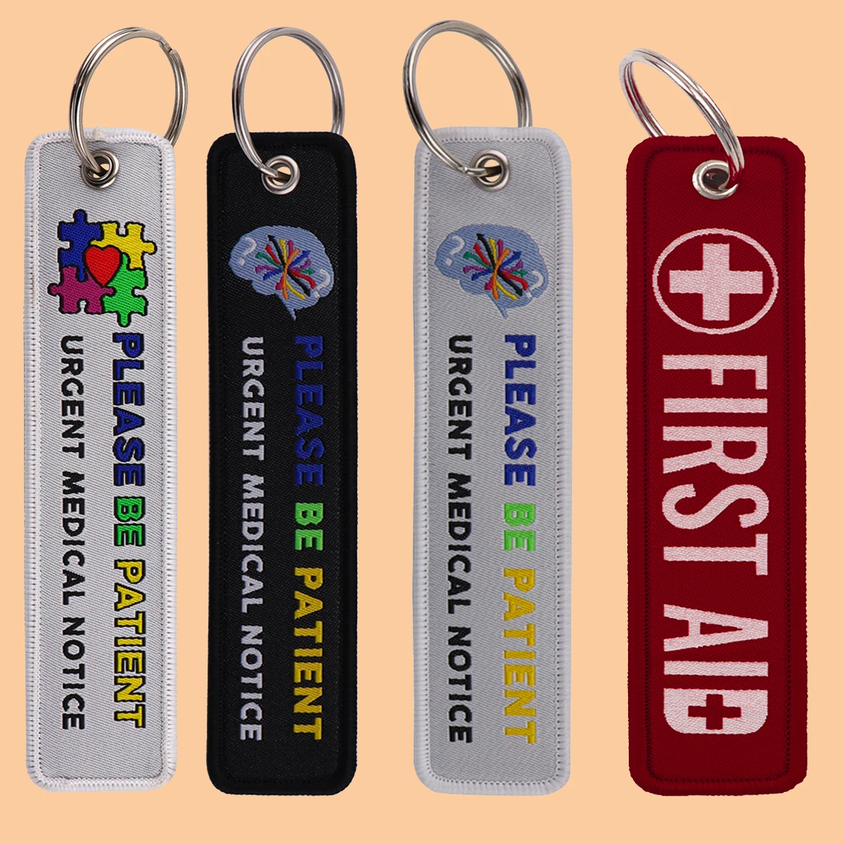 1pcs First Aid ADHD Embroidered Keys Tag Keychains For Motorcycles Backpack Fashion Jewelry Key Ring Accessories Gifts