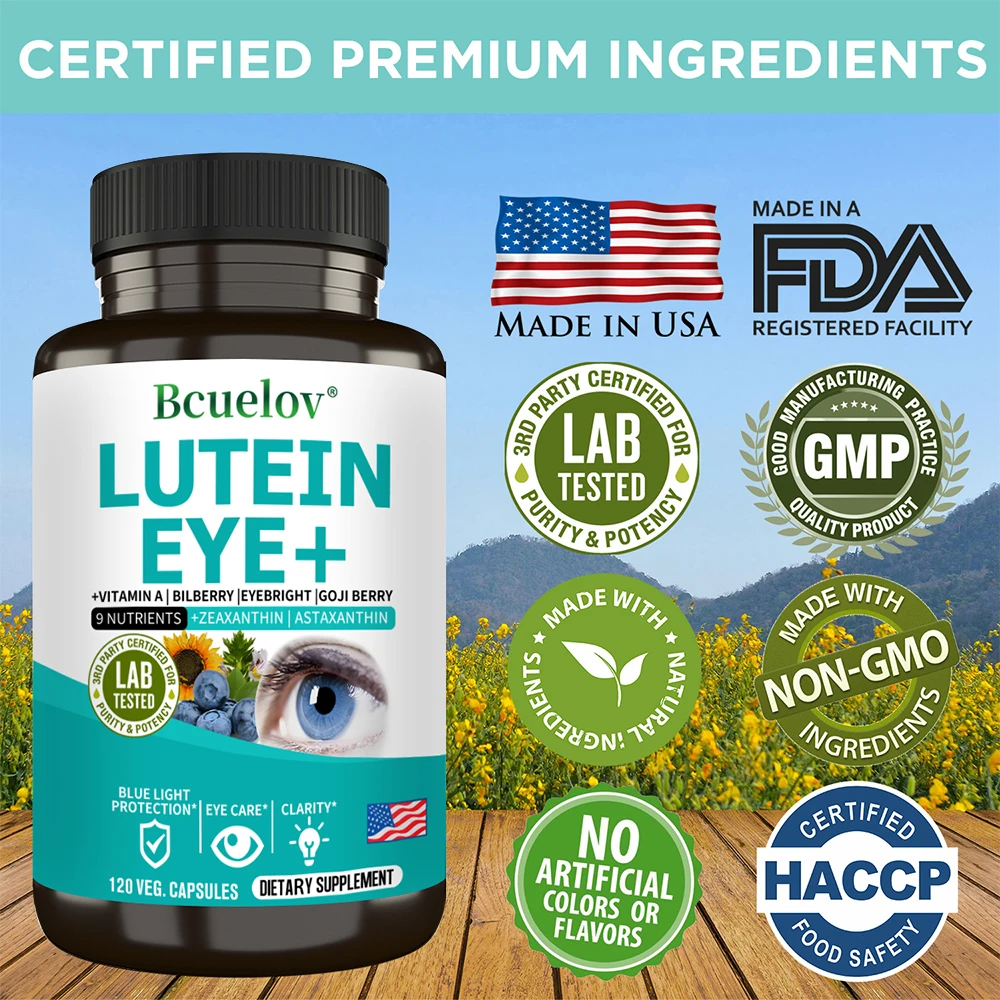 Lutein Eye + 9 Nutrients Supplement - Eye Care, Beneficial for Vision Health and Blue Light Protection, Reduce Eye Fatigue