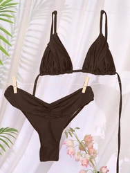 Miyouj New Swimsuit Solid Color Bikinis 2026 Two Piece Suit Women Swimwear Bandage Bathsuit Low Waist Bathwear Triangle Biquini