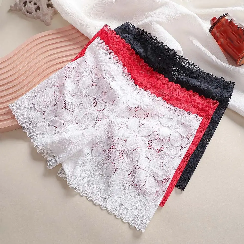 

Mid Waist Lace Mesh Floral Hollow Out Panties Cotton Crotch Thin Women's Anti-glare Safety Pants Transparent See Through